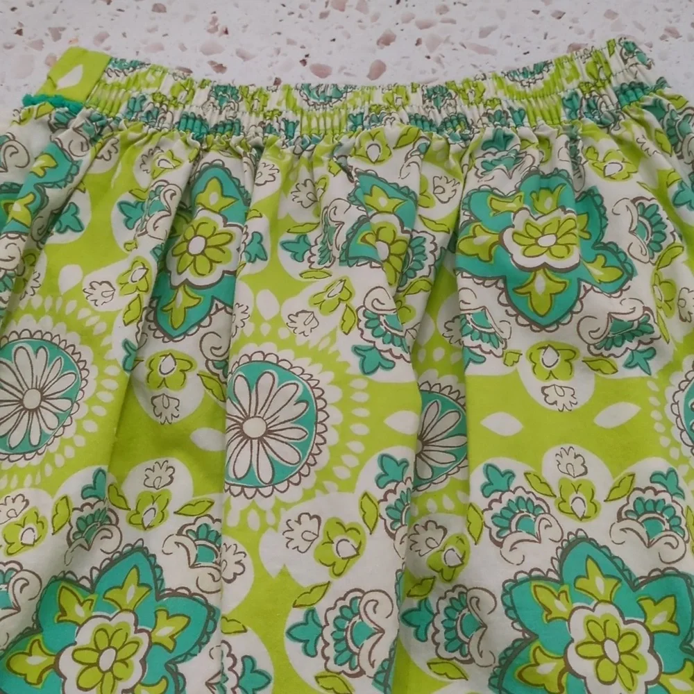 Cherokee | Turquoise and Lime Print Skirt with Baby Pom Trim | 4T